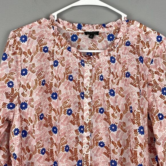 Talbots Pink and Brown Floral Pintuck Long Sleeve Blouse. Size Large. - Picture 2 of 11